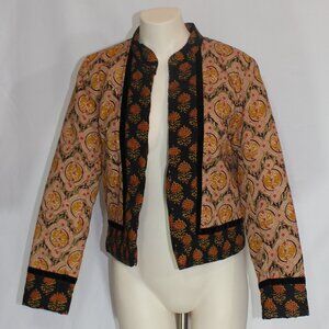 ASOS  bomber floral quilted jacket boho black trim  cotton  lined  size 8